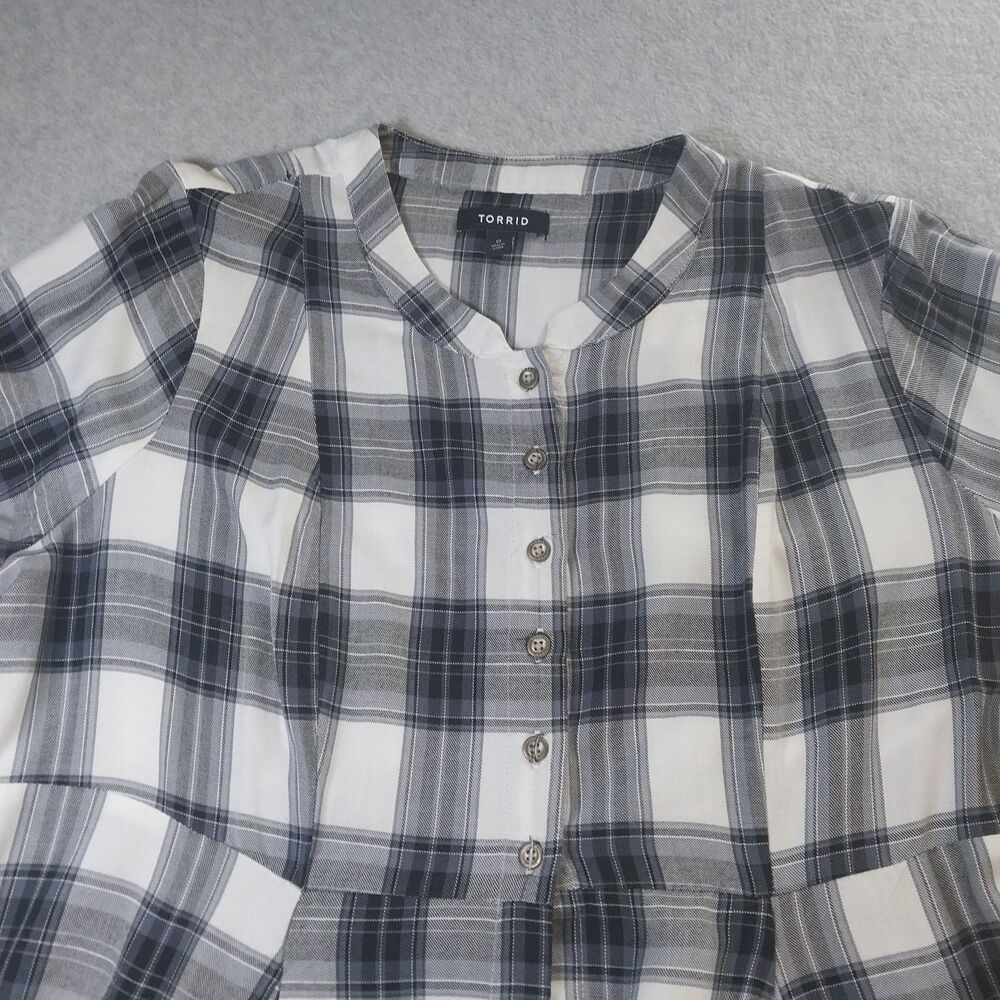 Torrid Plaid Shirt Dress Black White Button Down Pockets Long Sleeve  Size 00
